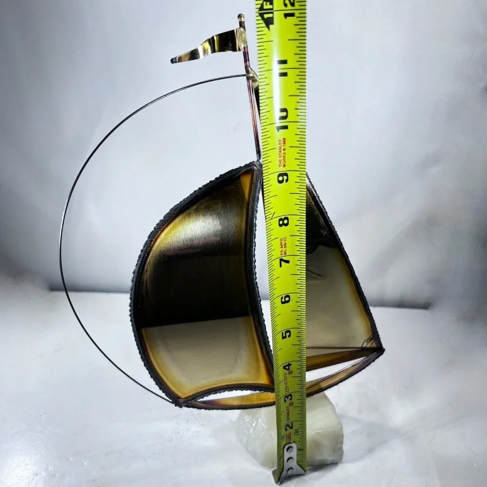 Vtg MCM Mario Jason Handmade Brass Sailboat Sculpture Marble Quartz Base Signed - Picture 7 of 9